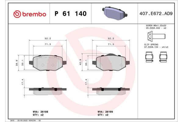 Fren Disk Balata Arka BREMBO P 61 140