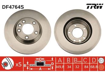 Fren Disk Ayna Ön Sol TRW DF4764S  7L8615301 7L8 615 301 95535140150 955 351 401 50 95535140151 955 351 401 51 7L6615301E 7L6 615 301 E 7L6615301K 7L6 615 301 K