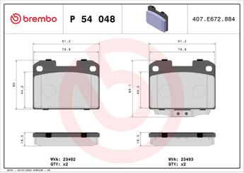 Fren Disk Balata Arka BREMBO P 54 048  MR389574 MB895303 MR128100 MR3889573 MR389573 MZ690173