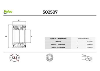 Teker Rulmanı Ön Sağ veya Sol VALEO 502587  44300ST3E01 44300SR3A04 44300SR3A02 44300S04A01 44300S04A02 44300S5A004 44300S5A008 44300S6DE01