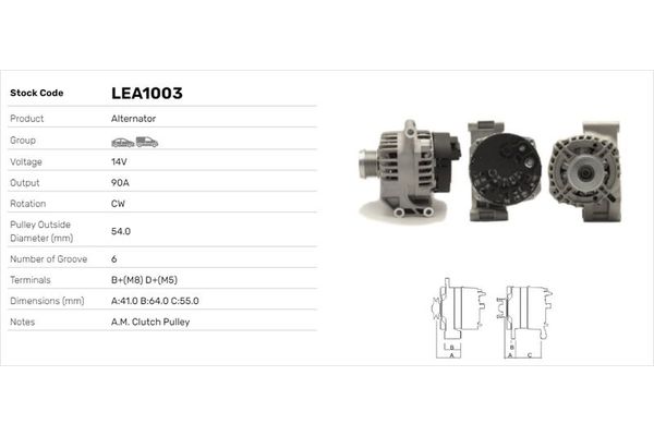Alternatör  Alfa Romeo MiTo (145)(2008->)  LUCAS ELEKTRIK LEA1003