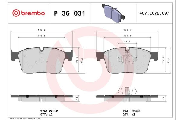 Fren Disk Balata Ön Jaguar I-Pace (03.2018->)  BREMBO P 36 031