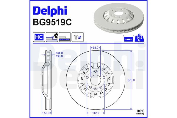 Fren Disk Ayna Ön Sağ ve Sol Audi S4 Sedan (8WC)(05.2019->)  DELPHI BG9519C