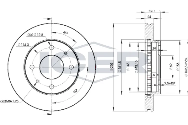 Fren Disk Ayna Ön Sağ ve Sol Mitsubishi Carisma 4 Kapı (DA0)(2000->)  KALE BALATA TFD00183