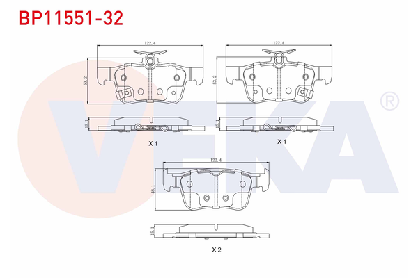 Fren Disk Balata Arka Nissan X-Trail (T32)(04.2014->)  VEKA BP11551-32