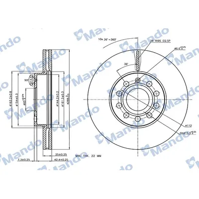 Fren Disk Ayna Ön Sağ ve Sol Skoda Octavia Combi (5E5)(12.2016->)  MANDO MBC035327