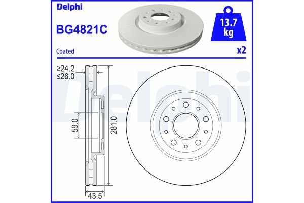 Fren Disk Ayna Ön Sağ ve Sol Fiat Egea (357) HB / CROSS (2016->)  DELPHI BG4821C