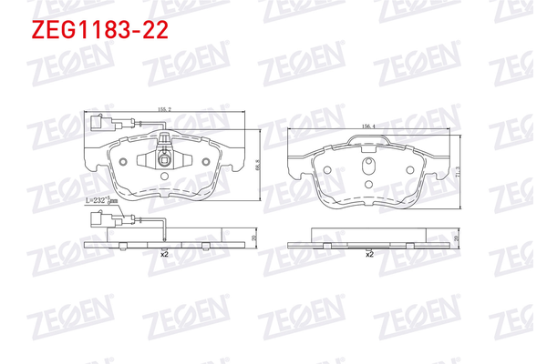Fren Disk Balata Ön Fiat Doblo (263) Cargo/Combi/Pratico (12.2014->)  ZEGEN ZEG1183-22