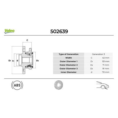 Teker Rulmanı Ön Sağ veya Sol Opel Antara (2006->)  VALEO 502639