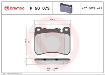 Fren Disk Balata Ön BREMBO P 50 073X  44205120 0044205120 4420512041 004420512041 A0044205120