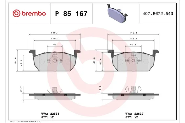 Fren Disk Balata Ön Volkswagen Taigo (CS1)(08.2021->)  BREMBO P 85 167