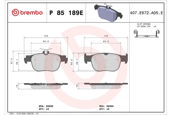 Fren Disk Balata Arka Cupra Formentor (KM7)(08.2020->)  BREMBO P 85 189E