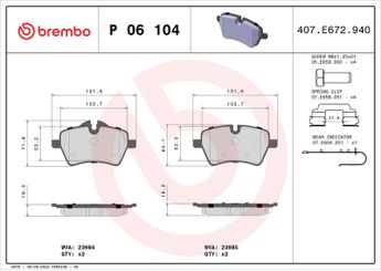 Fren Disk Balata Ön BREMBO P 06 104  34112289146 2289146