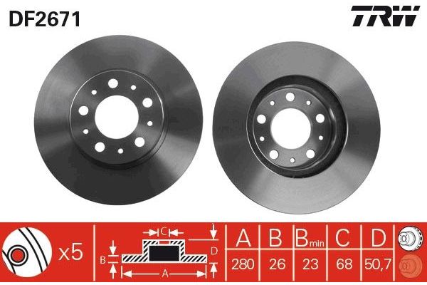Fren Disk Ayna Ön Sağ ve Sol Volvo S90 Sedan (12.1996->)  TRW DF2671