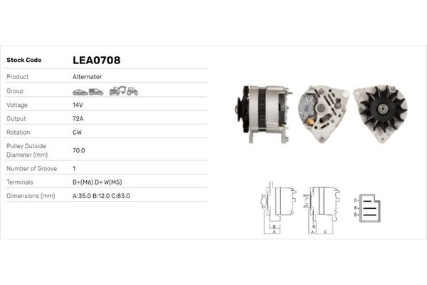 Alternatör  LUCAS ELEKTRIK LEA0708