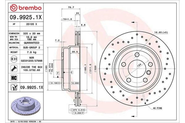Fren Disk Ayna Arka Sağ ve Sol BMW X5 Serisi (E70)(07.2007->)  BREMBO 09.9925.1X