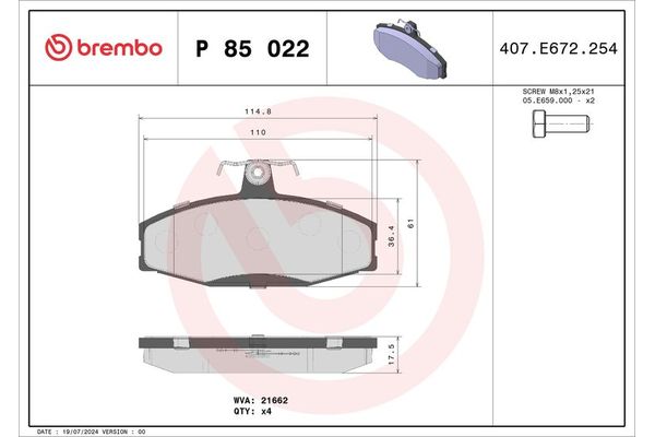 Fren Disk Balata Ön Skoda Forman (785)(1992->)  BREMBO P 85 022