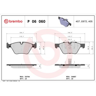 Fren Disk Balata Ön BMW 5 Serisi Touring (F11)(11.2011->)  BREMBO P 06 060
