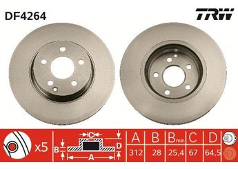Fren Disk Ayna Ön Sağ ve Sol TRW DF4264  2114210912 A2114210912 A211421091264 211421091264 A 211 421 09 12 211 421 09 12