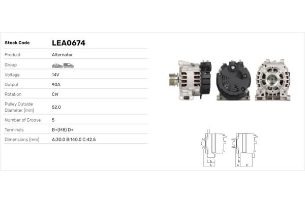 Alternatör  Mercedes Vaneo Compact Van (BM 414)(10.2001->)  LUCAS ELEKTRIK LEA0674