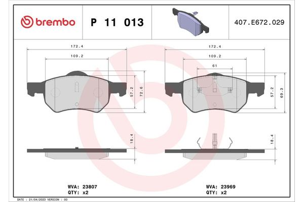 Fren Disk Balata Ön BREMBO P 11 013