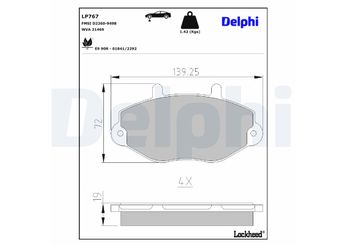 Fren Disk Balata Ön DELPHI LP767  AM93VX2K021B2A 1134159 5028764 6965580 7018203 92VB2K021BB 92VB2K021BC 92VB2K021BD 92VB2K021BE 93VX2K021BA