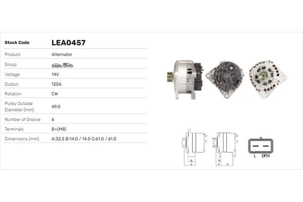 Alternatör  Nissan Interstar (X70)(09.2002->)  LUCAS ELEKTRIK LEA0457