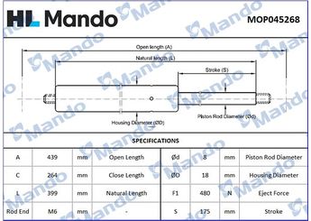 Bagaj Amortisörü Sağ veya Sol MANDO MOP045268  MOP045268 6001545836 7700843698 7700843698C 7700421906 7700828451 7700828451D 7700828451E