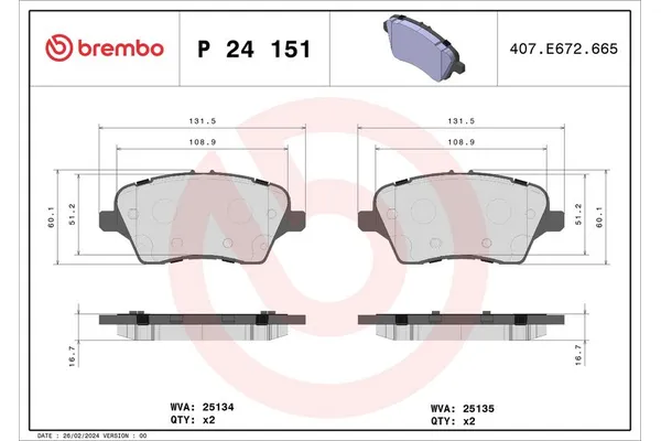 Fren Disk Balata Ön BREMBO P 24 151