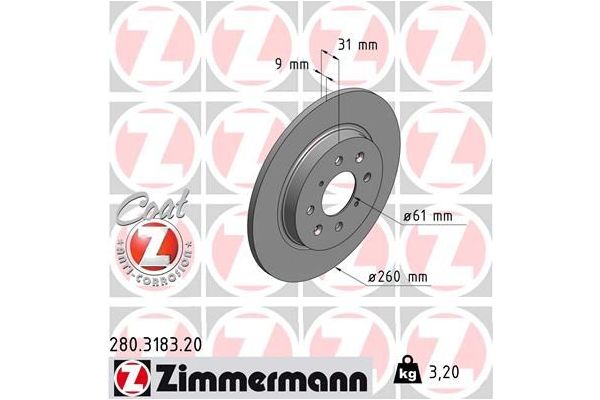 Fren Disk Ayna Arka Sağ ve Sol Honda Insight (ZE2)(01.2009->)  ZIMMERMANN 280.3183.20
