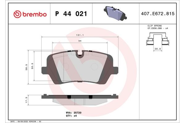 Fren Disk Balata Arka Land Rover Range Rover Sport (2013->)  BREMBO P 44 021