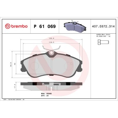 Fren Disk Balata Ön Citroen Xsara Picasso (10.1999->)  BREMBO P 61 069