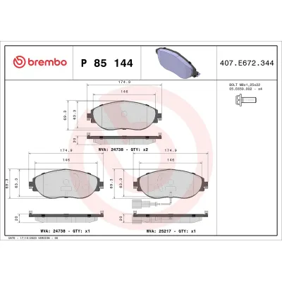 Fren Disk Balata Ön Skoda Octavia Combi (5E5)(01.2013->)  BREMBO P 85 144X
