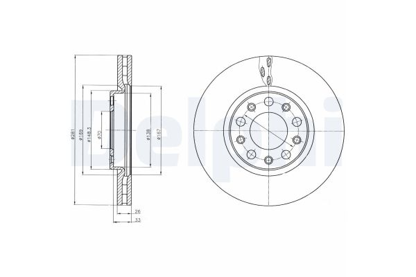 Fren Disk Ayna Ön Sağ ve Sol Jeep Renegade (BU)(2014->)  DELPHI BG4314