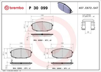 Fren Disk Balata Ön BREMBO P 30 099  58101B2A20 58101G3A00 58101J9A00 58101J9A50 58101M0A00 58101M0A10 58101M7A00