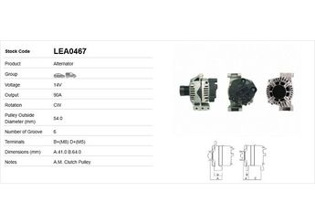 Alternatör  LUCAS ELEKTRIK LEA0467  93169024 1608858280 46823547 51784845 51787209 51805800 51854910 51854915 51984055 52003512 52003517 55185076 703000096 71793471 71794523 71794527 71795805 1571297 9S5110346DB 9S51-10346-DB 13117279 13283344BW 93193612 95519875 13117279YQ 13243463 13283344 6204181 6204191 6204261 6204291 93169025 93185261 9562205 31400T85E00 3140085E00 31400-85E00 31400-T85E00 31400T85E00000 31400-T85E00-000 3140085 R1530096