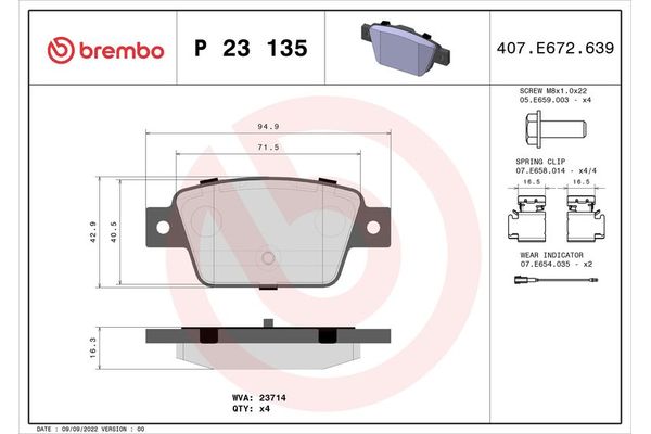 Fren Disk Balata Arka Abarth Stilo (192)(2001->)  BREMBO P 23 135