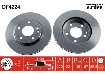 Fren Disk Ayna Ön Sağ ve Sol TRW DF4224  4144210012 414421001264 A4144210012 A414421001264 414 421 00 12 A 414 421 00 12