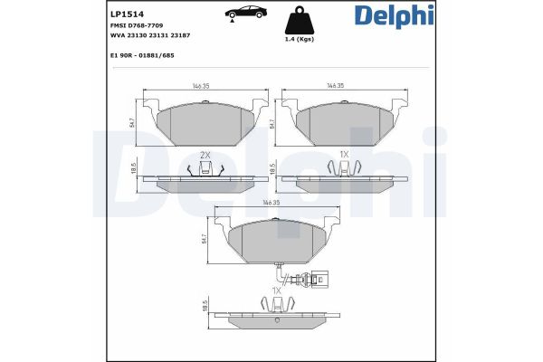 Fren Disk Balata Ön Volkswagen Fox (5Z1)(04.2005->2011)  DELPHI LP1514