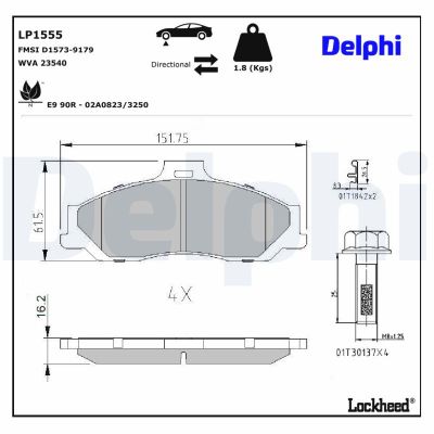 Fren Disk Balata Ön Ford Ranger (EQ)(07.2002->)  DELPHI LP1555