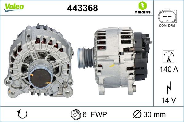 Alternatör  Volkswagen Tiguan (AD1)(01.2016->2020)  VALEO 443368