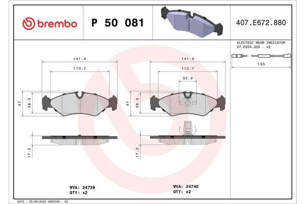 Fren Disk Balata Arka Mercedes Sprinter P.Van (901-904)(1994->)  BREMBO P 50 081