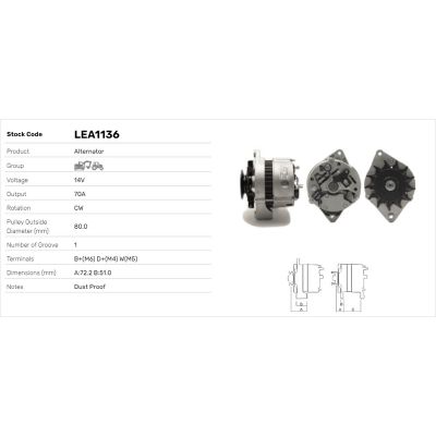 Alternatör  LUCAS ELEKTRIK LEA1136