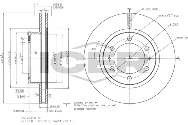 Fren Disk Ayna Ön Sağ ve Sol Toyota Hilux (KUN)(2005->)  OTOZONE BD9022