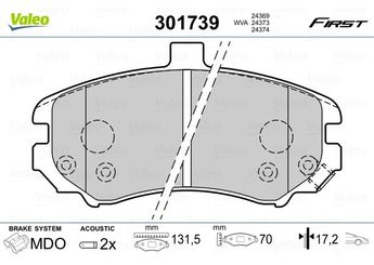 Fren Disk Balata Ön VALEO 301739  581012DA50 58101-2DA50