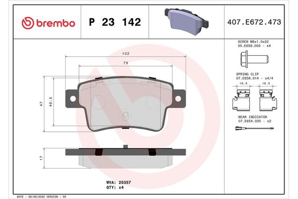 Fren Disk Balata Arka Abarth Punto Evo (199)(2010->)  BREMBO P 23 142