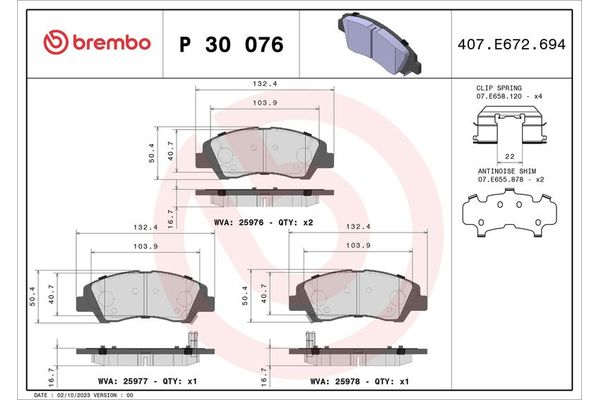 Fren Disk Balata Ön Hyundai i10 (IA)(10.2013->)  BREMBO P 30 076