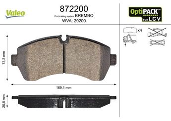 Fren Disk Balata Ön VALEO 872200  2E0698151A A0044208220 44205320 44206820 44208220 0044208220 54205320 0054205320 4420822027 9064210300 A0044206820 A0054205320 A4420822027 A9064210300 A9064210800 8E0698151E