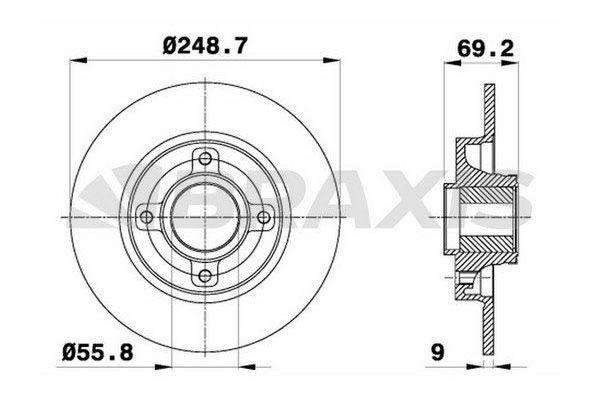 Fren Disk Ayna Arka Sağ ve Sol Citroen C3 Picasso (12.2008->)  BRAXIS AE0055