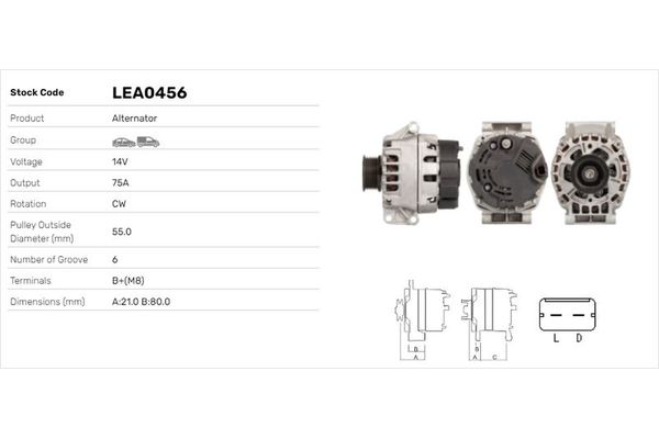 Alternatör  Renault Laguna (B56)(04.1998->)  LUCAS ELEKTRIK LEA0456